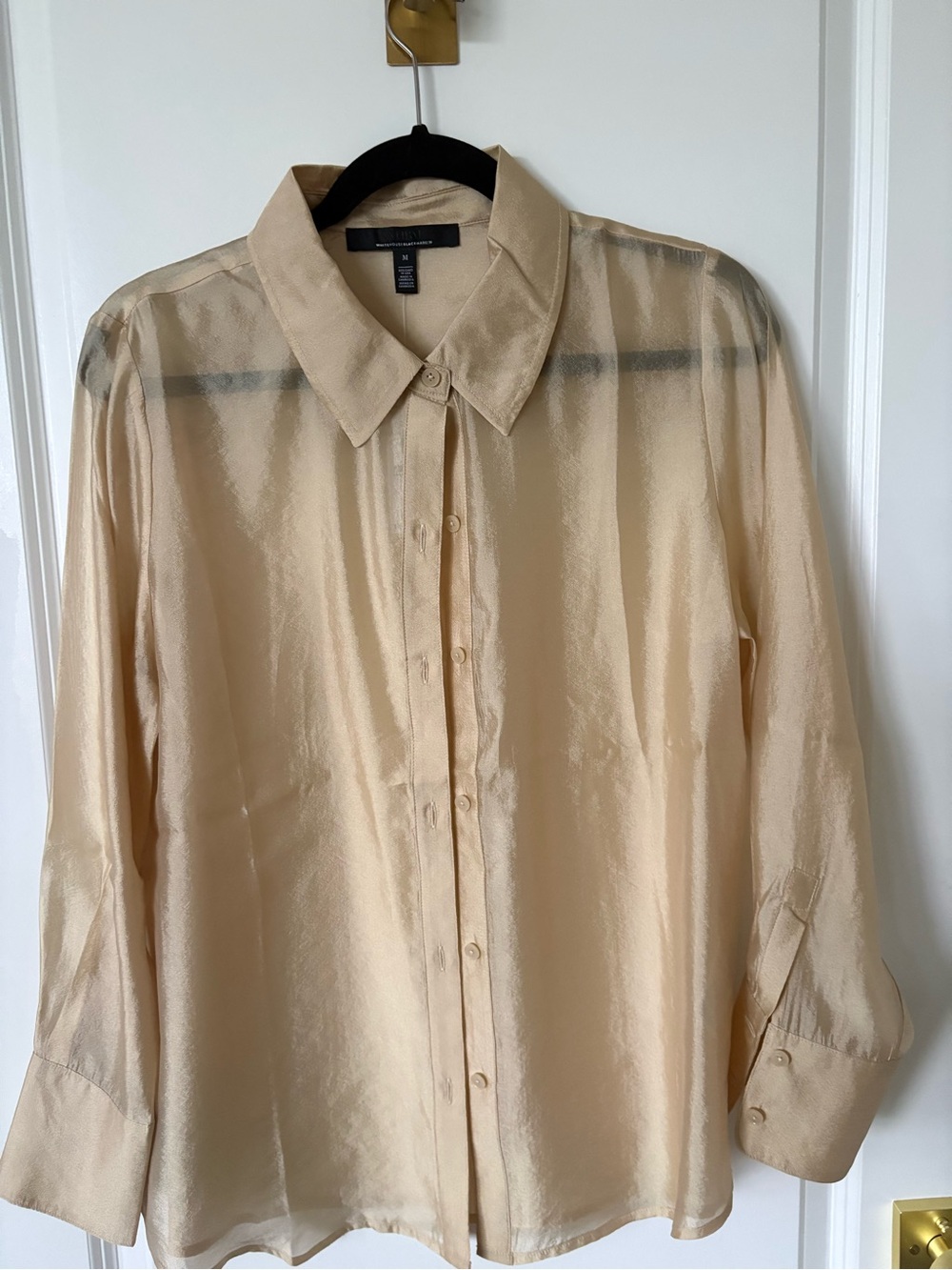 White House Black Market  gold Silk-Blend Button-Up Shirt